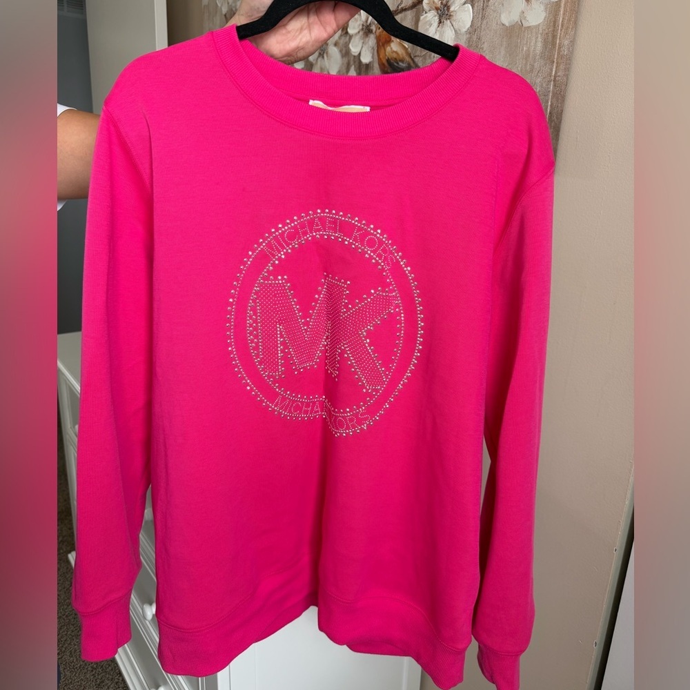 Michael Kors Pink Embellished Logo Cotton Blend Sweatshirt - Picture 4 of 8